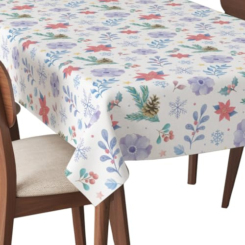 HEKO PANELS Tischdecke Wasserabweisend Abwaschbar 140 x 200 cm Tischtuch Outdoor Gartentischdecke Fleckschutz Tafeldecke Winterblumen Tannenzapfen