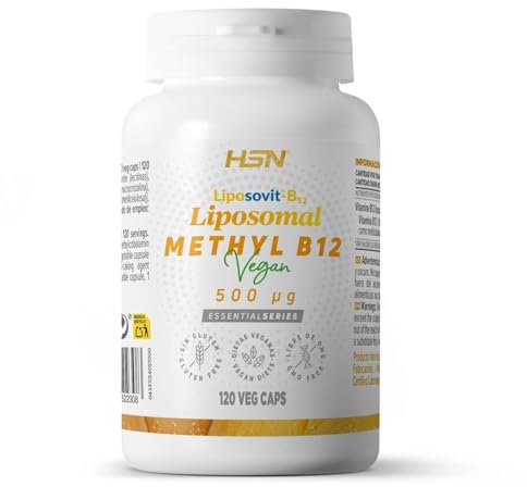 HSN Vitamina B12 Liposomal 500mcg Liposovit® | 120 Cápsulas Vegetales - PURA Vitamina B12 Metilcobalamina LIPOSOMADA | Mejor ABSORCIÓN y BIODISPONIBILIDAD | No-GMO, Vegano, Sin Gluten