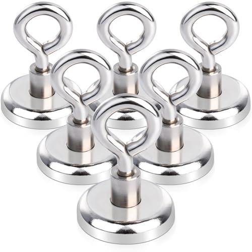 FPMYB 6 Stück Magnethaken Extra Stark Magnet Haken 32mm Neodym Magnethaken, Magnetische Haken Ösenmagnet Magnet mit Haken für Kreuzfahrt Grill BBQ Küche Kühlschränke Gadgets Eisentüren Büro