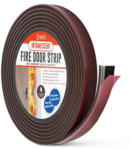 Bande d'étanchéité pour porte coupe-feu, avec brosse, 5,2 m de long, autocollant pour porte coupe-feu, approuvé FD30 (marron)