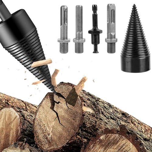 42mm Wood Splitter Drill Bit With 3PCS Log Splitting Cone Kindling Hex Shank for Heavy Duty Electric Hand Drill Firewood