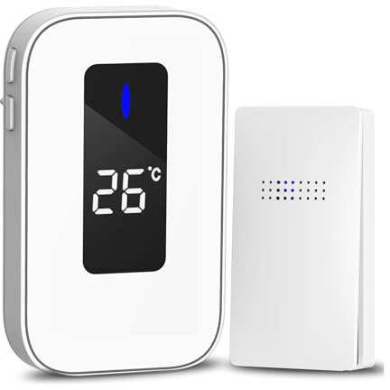 Wireless Doorbell, HommyFine Self-Powered Doorbell Wireless Doorbell Ringer for Homes Classroom Plug-in Doorbell with Thermometer,Cordless Door Chime kit with 38 Chimes for (White 0101)