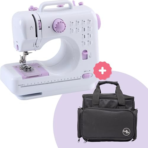 Crafts&Co® Nähmaschine & Tasche Combideal | Mini-Nähmaschine für Anfänger mit 12 Stichen | Nähmaschinentasche mit Staufächern