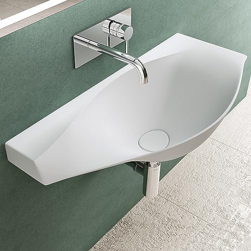 Mai & Mai Lavabo da Appoggio 80cm, Lavandino Bagno Colossum816 Lavabo da Marmo Fuso, Bianco Opaco