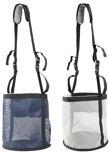 Kaulhp Horse Feed Bag,Heavy Duty Muzzle Feed Bag with Adjustable Strap,Comfort Neck Pad,Nose Pad and Double Waterproof Bottom Mesh Feed Bags for Horse Pack of 2 (Blue+Grey)