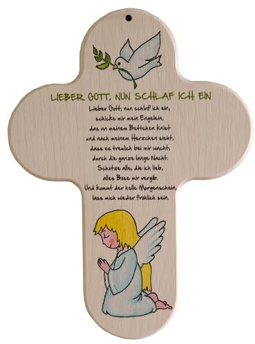 Kaltner Präsente Geschenkidee - 20 cm Kinderkreuz Kreuz für das Kinderzimmer Echtholz Natur Buche mit Buntdruck Engel Schutzengel Geschenk Taufe Geburt