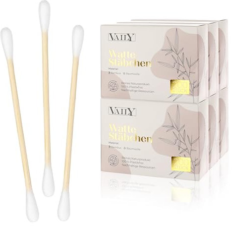 Vaily Bamboo Cotton Buds Pack of 1200 - Sustainable Cleaning Sticks - Lint-Free Ear Sticks - Biodegradable