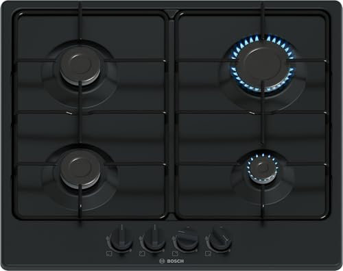 Bosch PGP6B6K80 Serie 4, placa de gas, puños de puente: control ergonómico, 4 quemadores, negro, 60 cm