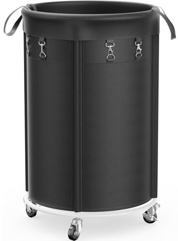 150L Laundry Basket with Wheels, Large Rolling Laundry Hamper, Round Laundry Cart with Removable Bag and Steel Frame, Dirty Cloth Hamper for Home, Closet, Dorm, Bathroom, Laundry Room, Black