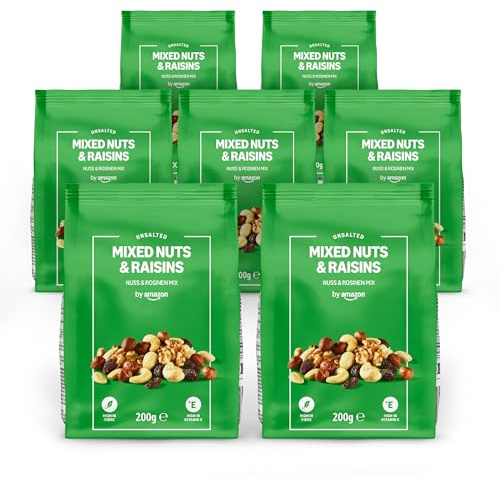 by Amazon Mezcla de Frutos Secos y Uvas Pasas - 200g, paquete de 7
