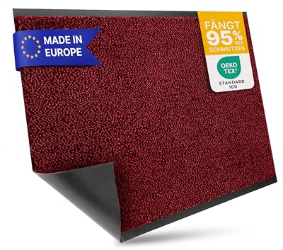 Entrando Schmutzfangmatte auf Maß - 90 cm oder 120 cm Breite - Länge wählbar bis 20 Meter - mit oder ohne Gummirand an den Schnittkanten schmutzfangteppich meterware sauberlaufmatte (Rot Schwarz)
