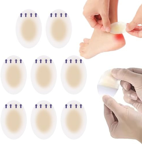 Vesciche Piedi, 8 Pezzi Cerotti Vesciche Tallone, Impermeabile Invisibile Blister Cuscino Cerotti Vesciche Piedi, Cerotti Vesciche Sport per Tallone,Piede e Protezione della Pelle