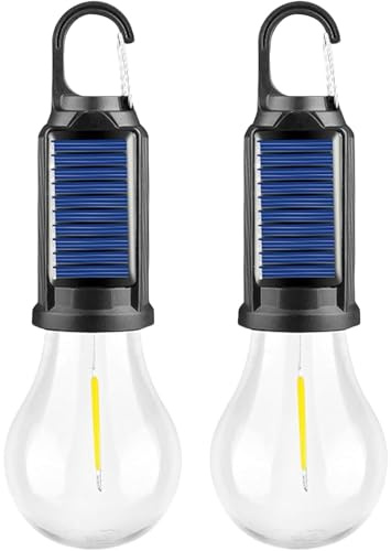 Bombilla solar exterior recargable,Lámpara LED impermeable con gancho,linterna LED recargable por USB,bombilla de emergencia portátil impermeable para camping, emergencias (2PCS)