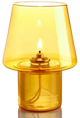 Lumea Tischlicht Shiny in Gelb | Dekoratives Glas-Windlicht inkl. Flüssigwachskerze und Stabfeuerzeug | Kerzenhalter aus Glas, gelb | Brenndauer 40 Std. | Höhe: 15 cm