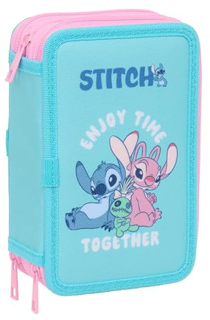 STITCH - Skolfodral med 37 användbara ingår, barnfodral, barnfodral, perfekt för barn i åldrarna 5 till 14 år, bekvämt och mångsidigt, kvalitet och styrka, 12,5 x 5,5 x 19,5 cm