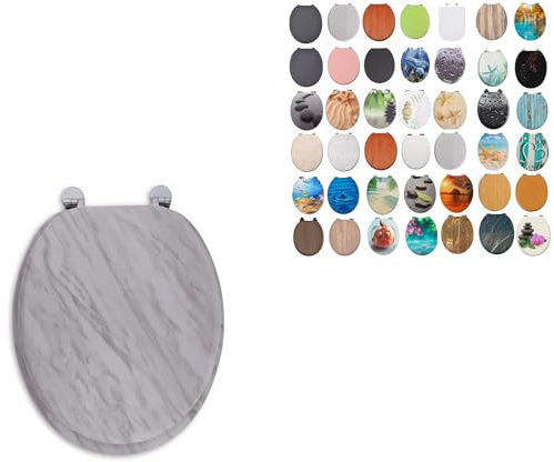 18 MDF Toilet Seat Universal Adjustable Fit Most Toilets Oval Seat┃Bathroom Standard Wooden MDF Toilet Seat | WC SEAT +Fittings (Classic Marble)