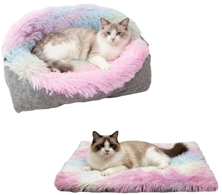 Materasso per animali domestici in peluche quadrato rotondo 2 in 1, cuccia gatto,cuccia gatto morbida,lettino per gatti, lettino per cani, Portatile,pieghevole, lavabile, comodo e caldo（colorato）