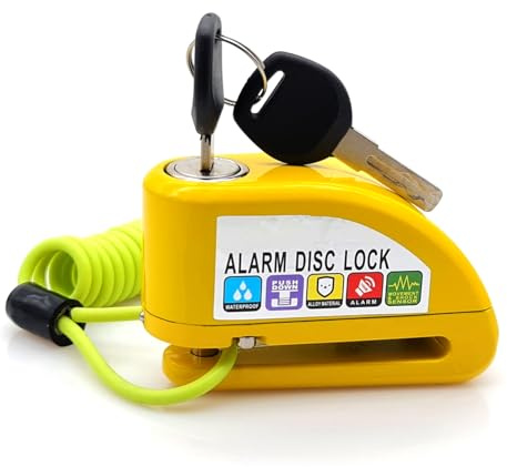 Mammoth Security Alarm Disc Lock Motorbike Lock, Disc Brake Lock 110db With Reminder Cable & Carry Pouch, High Security Disc Lock for Motorcycle Scooter Bike Moped Motocross Bike Disc Brake