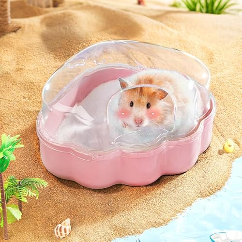 BUCATSTATE Hamster sand badrum, hamster sandbad sandlåda toalett med spade sand torrbad behållare för chinchilla, gyllene björnar, gerbil (SHELLPINK-L)