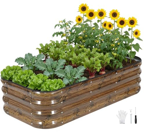 INNO STAGE Galvanized Raised Bed Kits, 120x60x30cm Metal Garden Beds, Grain | Metal Planter Boxes Outdoor for Growing Vegetables, Herbs, Flowers Steel Plant Raised Garden Bed Kit, Rust-resistant