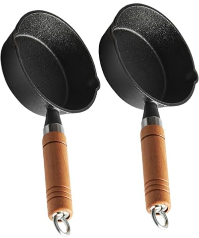 Veemoon 2 pièces Mini Casserole Fonte pour Sauce et Beurre Pot Multifonction pour Cuisson Fonte Robuste pour Fondue Chocolat Compatible Cuisson Au Feu et Cuisine Portable