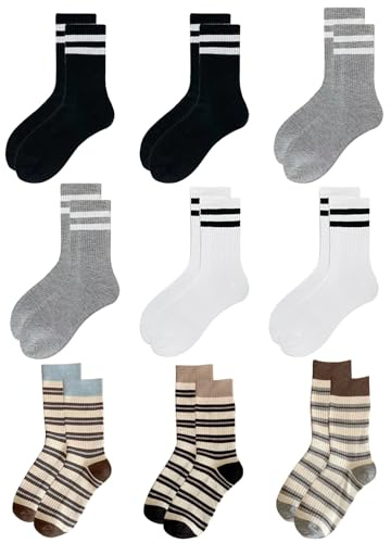 hommova 9 Pairs Womens Sports Socks, Moisture Wicking Striped Breathable Ankle Crew Sock for Women