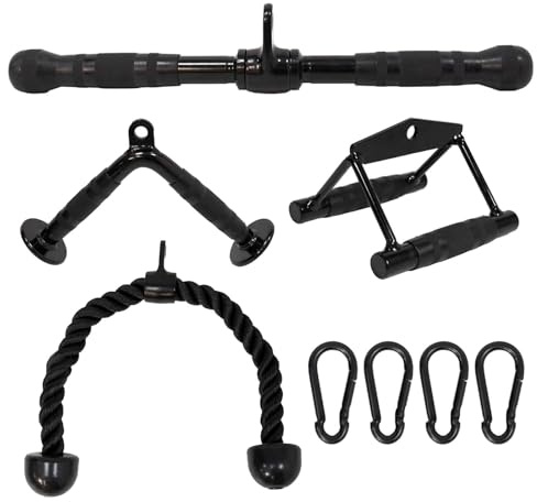 WELLJION Agarres Poleas Gym, Kit de Cable Triceps con Mango en V y Cuerda Doble, Negro, 5 Piezas para Entrenamiento de Fuerza,Polea Gimnasio Casa