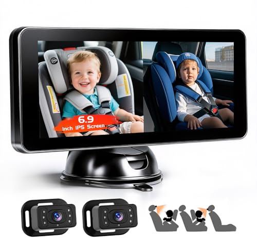 Realdio Cámara Bebé Coche 720p 6.9pulg Visión Nocturna 360 Giro