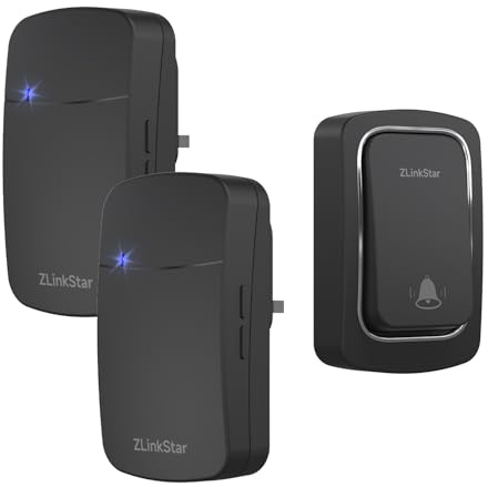 ZLinkStar Self-Powered Wireless Doorbell No Battery Required,Waterproof IP65,38 Chimes, 5 Level Volume,1300ft Range Wireless Doorbell kit for Home(Black+1transmitter+2 Receiver)