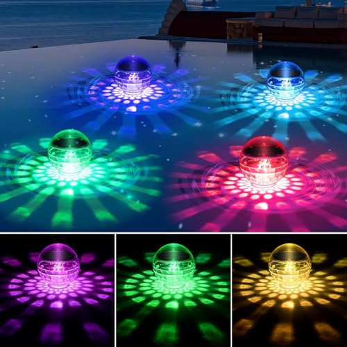 morxinle Poolbeleuchtung Solar, Schwimmende Solarleuchten mit RGB Farbwechsel - wasserdichte LED Poolleuchten,Teichlicht für Garten,Whirlpools, Teiche, Garten, Pool Deko,Teichbeleuchtung (4, RGB)