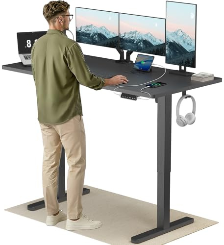 HUANUO Escritorio de Altura Regulable 160 x 80 cm con Puerto de Carga USB-C y USB-A, Altura Ajustable de 72 – 118 cm, 4 ajustes preestablecidos de Memoria, gestión de Cables y Ganchos