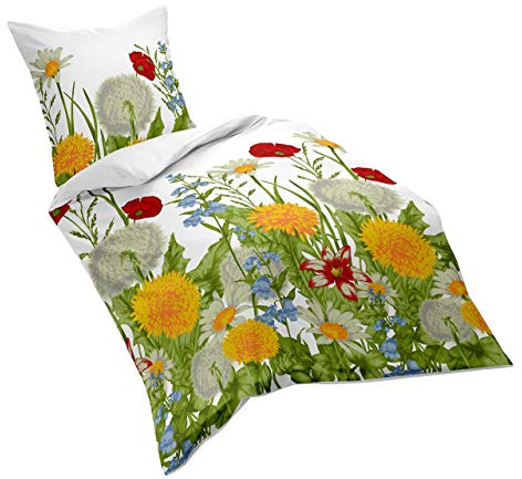 Fleuresse Mako-Satin-Bettwäsche, sommerliche Blumenwiese, 135 x 200 cm, bunt
