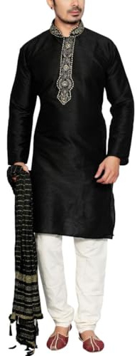 Sonisha MKP9005 Men's Black Kurta Pajama Set Wedding Kurta Pyjama Indian Party Suit (44)