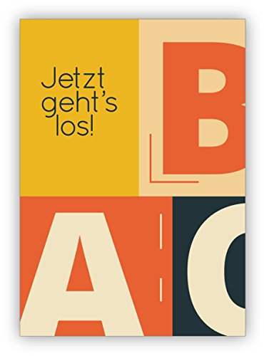 Kartenkaufrausch Im 5er Set: Retro Designer Glückwunschkarte zur Einschulung für Erstklässler mit Vintage ABC: Jetzt geht's los!