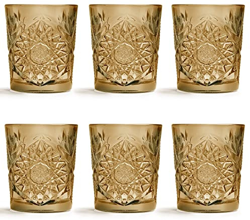 Verre Hobstar ocre de Libbey - 355 ml / 35,5 cl - 6 unités - design vintage - vont au lave-vaisselle - qualité supérieure