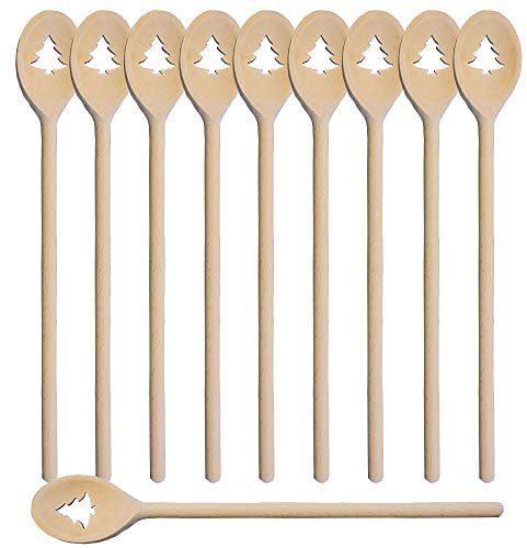 10er SET METALTEX 570318000 Kochlöffel oval 30 cm aus Buchenholz, Motiv Tannenbaum/Backzubehör/Kochzubehör