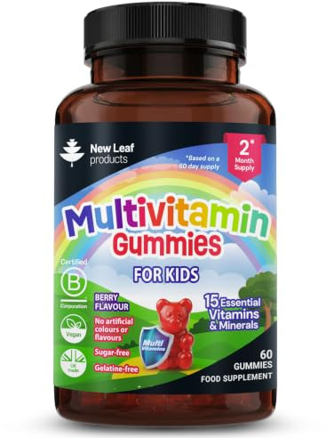 Multivitamins for Children Kids Sugar Free Multivitamin Gummies Two Months + Zinc 15 Essential Vitamins A, B3, B5, B6, B7, B9, B12, C, D3, E with Minerals, Gluten-Free Vegan Halal Multivits for Kids