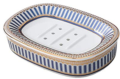Seifenschale für Badezimmer Dusche, Keramik, schick, gestreift, Blaue Bar, Seifenhalter mit Abtropfgestell, große Größe, Gesichtskörper, Seifenschale, Behälter für, Küche, Badewanne