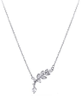 CZ Collar con colgante de hoja de olivo para mujeres y niñas de plata de ley 925 Cubic Zirconia Hojas de Cristal Rama Cadena con Colgantes Collares Gargantilla Delicada Elegante Cumpleaños Boda,
