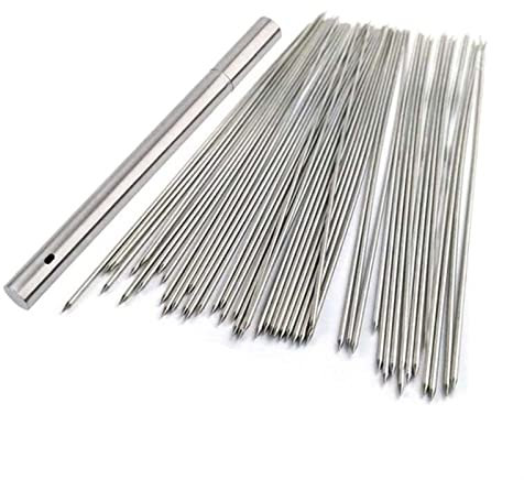 HMTE 30pcs 2.0MM BBQ Brochettes Acier Inoxydable Griller Métal Antiadhésif Barbecue Brochettes Ensemble Bâtons Réutilisables Tube De Stockage Gratuit (Couleur: 30pcs 2.0mm 30cm) (30pcs 2.0mm 30cm)