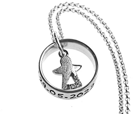 Personalisierte Taufkette mit Schutzengel und Wunschgravur aus Sterling Silber, Taufring mit Silberengel, Taufgeschenk