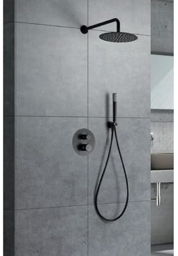 IMEX GTD038/BGM Ensemble de douche thermostatique encastré mural, kit thermostatique encastré 2 voies Série Line Black Gun Metal