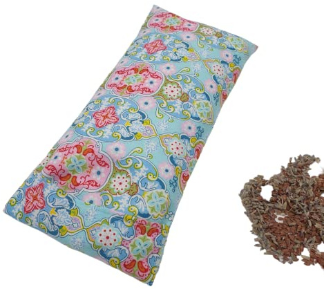 Augenkissen mit Lavendel und Leinsamen- Mischung aus Baumwollstoff Ornamente blau