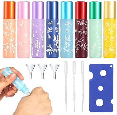 prota 8 Stück 10ml Roll on Flasche Leer mit Edelstahl Roller Ball | Ätherische Öle Roller Glasflaschen, mit Öffner Tropfer Trichter, für Ätherisches Öl Parfüm Massage