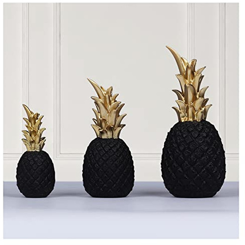 Ananas Statue deko schwarz, Modern Zimmer Deko skulpturen, Sideboard Wohnzimmer, fensterbank deko skulptur, Geschenk, Kristall,Set
