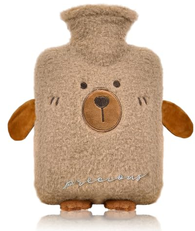 Wärmflasche mit Bezug, 1L Wärmflasche Kinder Groß mit Kuschelweichem Bezug, Wärmflasche Tier zur Schmerzlinderung, Hot Water Bottle Geschenke für Familie und Freunde