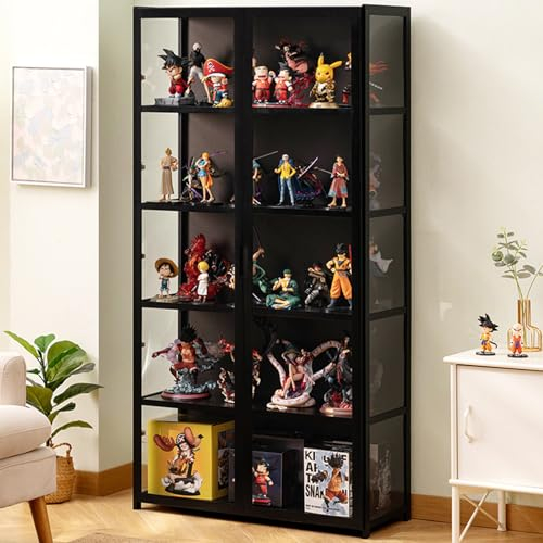JSDMBD Acryl Display Riser Regal für Pops-Figuren, klarer großer 4/5-Stufen-Display-Ständer Eckvitrine Glasvitrine Standvitrine Acryl Vitrine Doppeltüren mit Großer Kapazität Sammlervitrine Schwarz