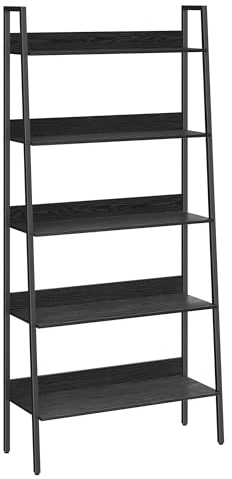 VASAGLE LLS129B56 Schmales Leiterregal mit 5 Ebenen, für Büro, Zuhause, Wohnzimmer, Schlafzimmer, Küche, Industrie, Ebenholzschwarz und Tintenschwarz