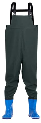DeaAmyGline Regenhose Kinder Wathose mit Stiefeln, Matschhose Wasserdicht Regenlatzhose Ungefüttert Trägerhose Watthosen Schneehose Anglerhose Regenstiefel Regenhosen für Jungen Mädchen