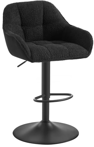 WOLTU Barhocker 1er Set, Höhenverstellbar, Chenille Cord, Schwarz | Barstuhl mit Lehne, Bistrohocker drehbar, Küchenhocker mit Fußstütze, Tresenhocker Gepolstert, für Bar Theke, aus Metall